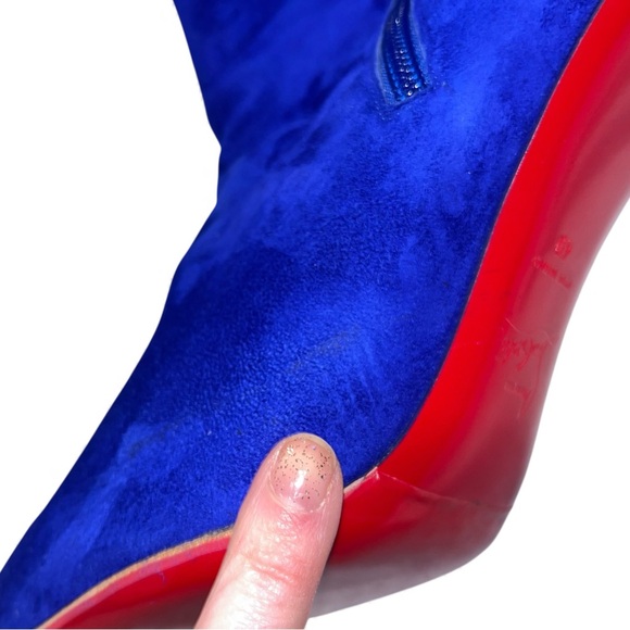 Christian Louboutin Condora Blue Suede Pointed Toe Booties EU40 Heeled Boots EUC - Picture 10 of 14
